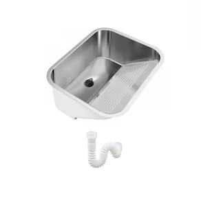 Tanque Em Inox Monobloco 53x43 30l Acetinado Ghelplus com Sifão Sanfonado Universal Simples 1.1/2"