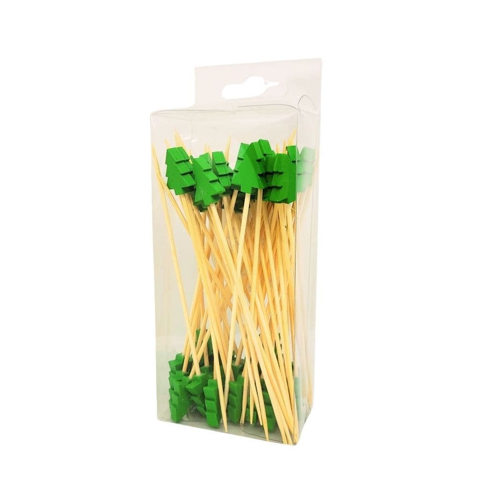 Jogo 50 Palitos Para Petisco Bambu Decorado Árvore de Natal - Magizi