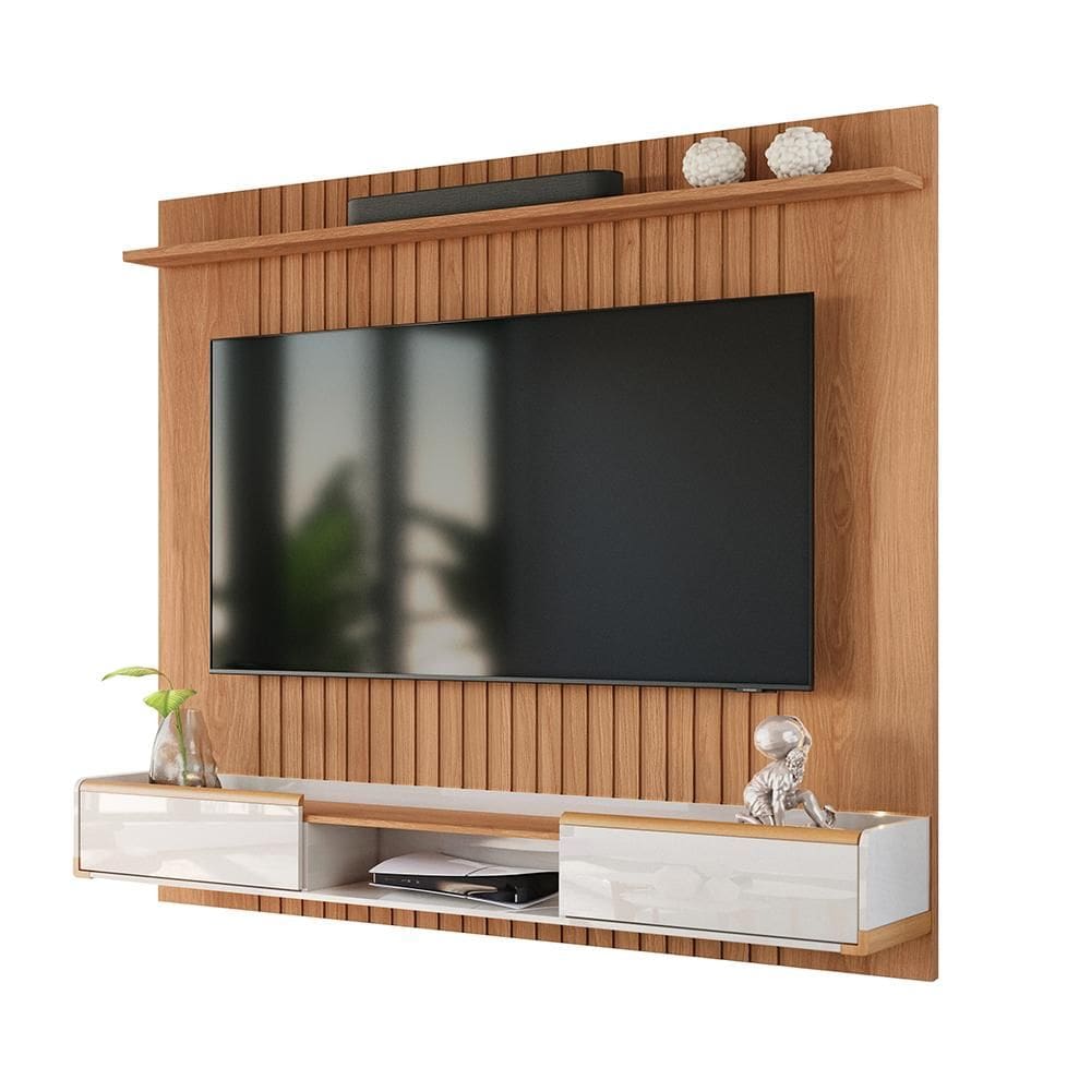 Painel Tv até 70 Polegadas Ripado Atlas 1,86m Lukaliam Móveis Jequitiba/Off White