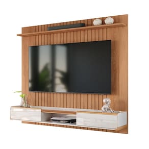 Painel Tv até 70 Polegadas Ripado Atlas 1,86m Lukaliam Móveis Jequitiba/Off White