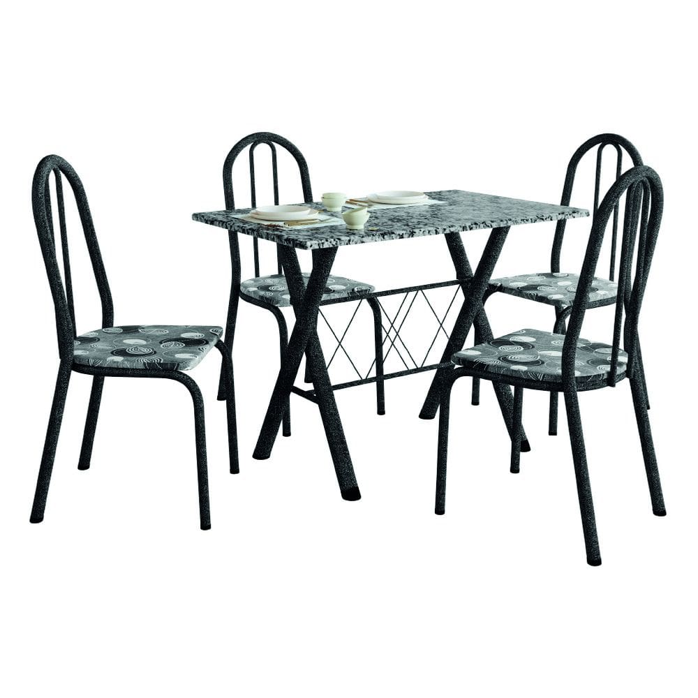 Conjunto Sala De Jantar Mesa Deise Com 4 Cadeiras Diva 1,20m Granito Preto Craquelado/Folha Artefamol