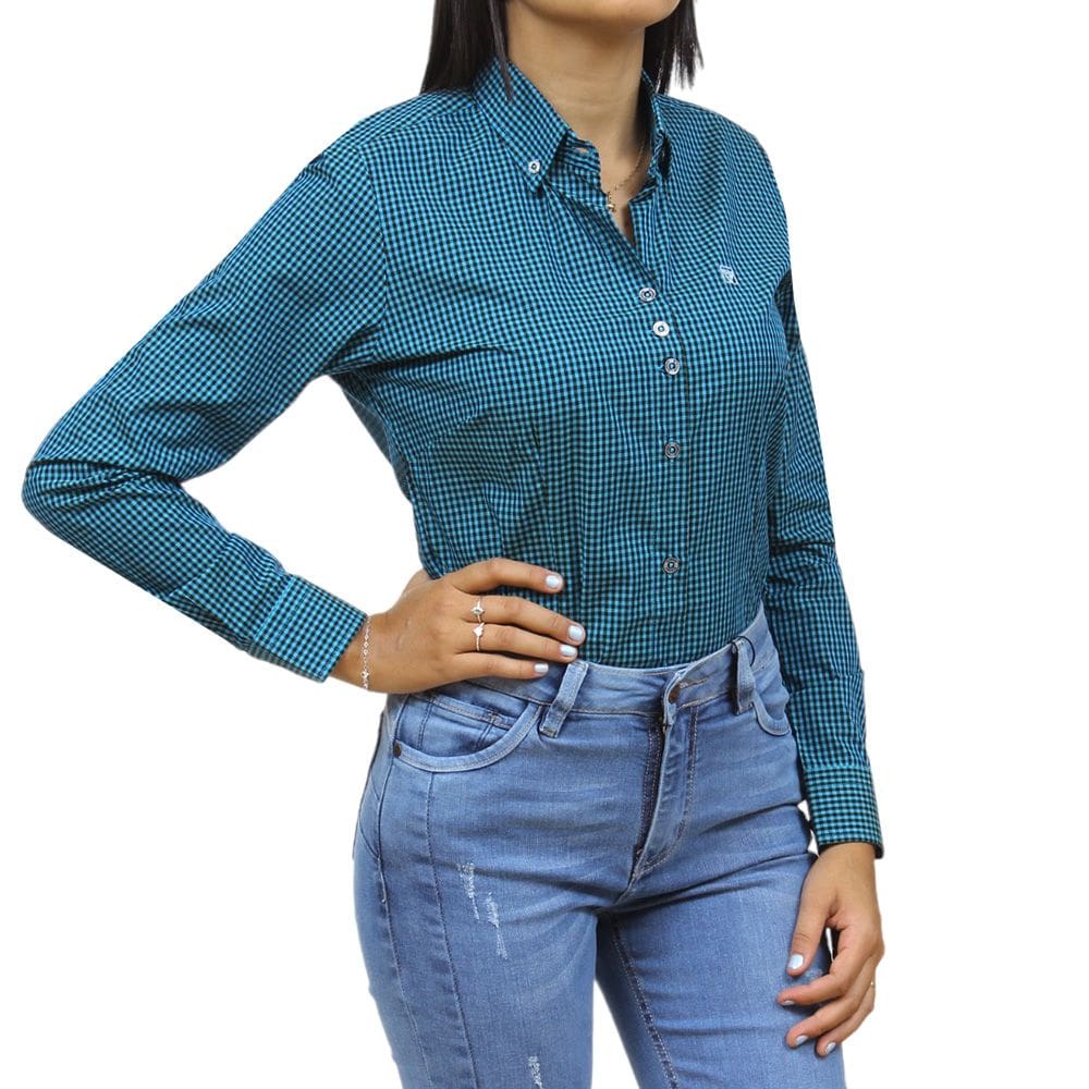 Camisa Feminina Xadrez Cowboy Winner Azul Manga longa 34374