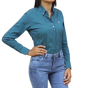 Camisa Feminina Xadrez Cowboy Winner Azul  Manga longa 34374