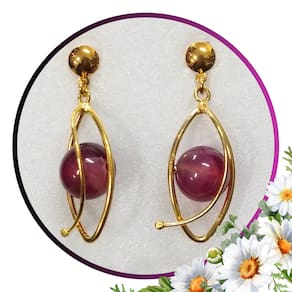 Brinco de Pedra Ágata Rosa - Argola Dupla Oval
