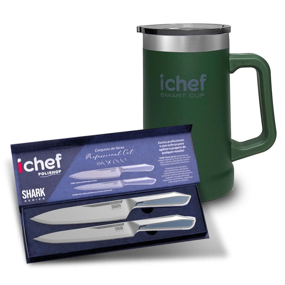 Conjunto de Facas Professional PRO e Caneca Térmica Com Tampa Smart Cup 710ml Ichef