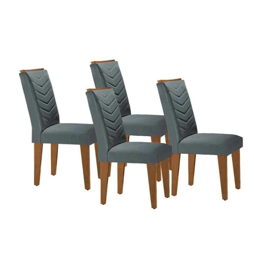 Cadeira Sala de Jantar Londrina Madeira Kit 4 Un Capuccino - Veludo Grafite - Rufato