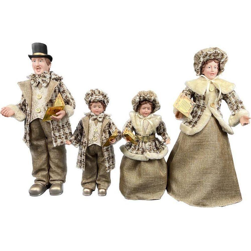 Familia Natalina Pai, Mãe Filhos Linho Marrom Natal 65Cm
