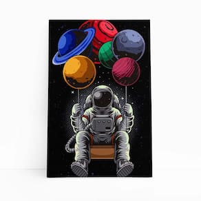 Astronauta Balanço Balões Planetas Quadro Canvas 60X40Cm