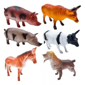 Kit 6 Animais de Fazenda Grande Brinquedo Borracha Fazendinha