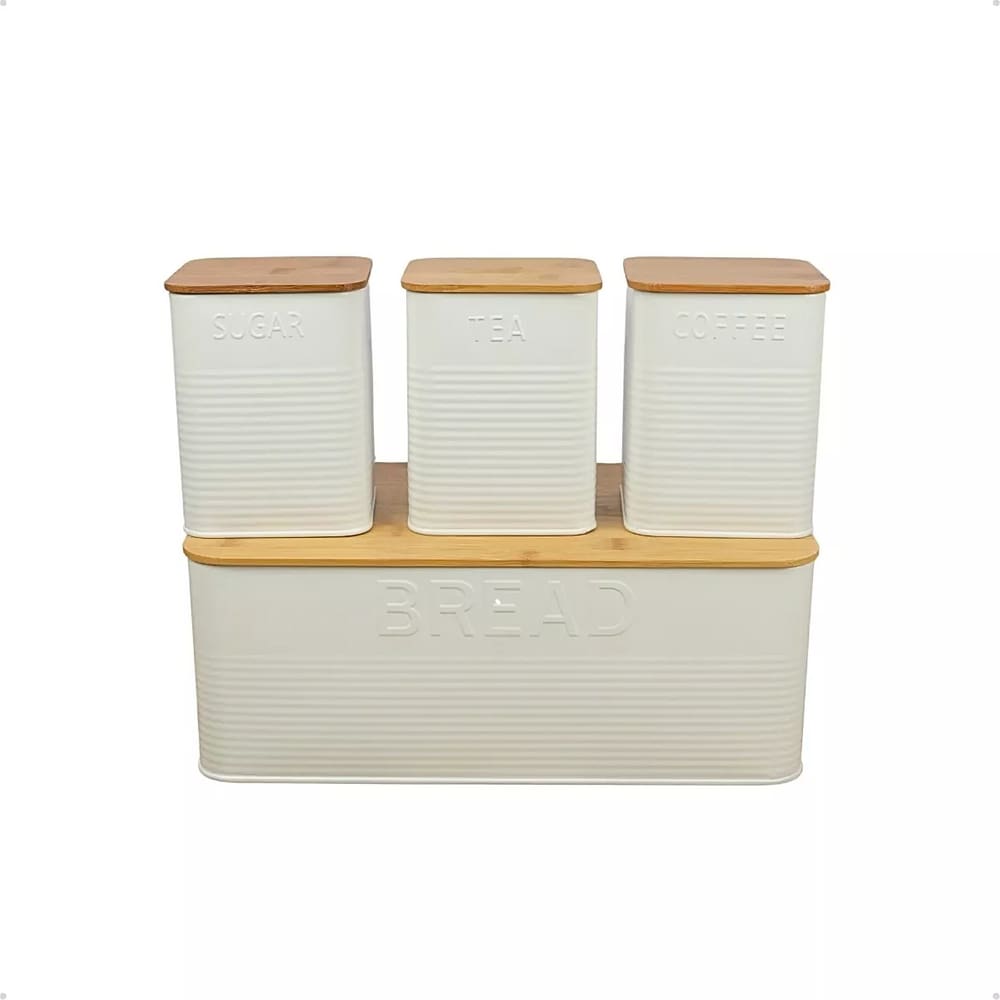 Conjunto Porta Pão Bambu 3 Potes White BH23353