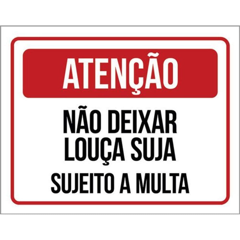 Kit 10 Placas Não Deixar Louça Suja Multa 36X46