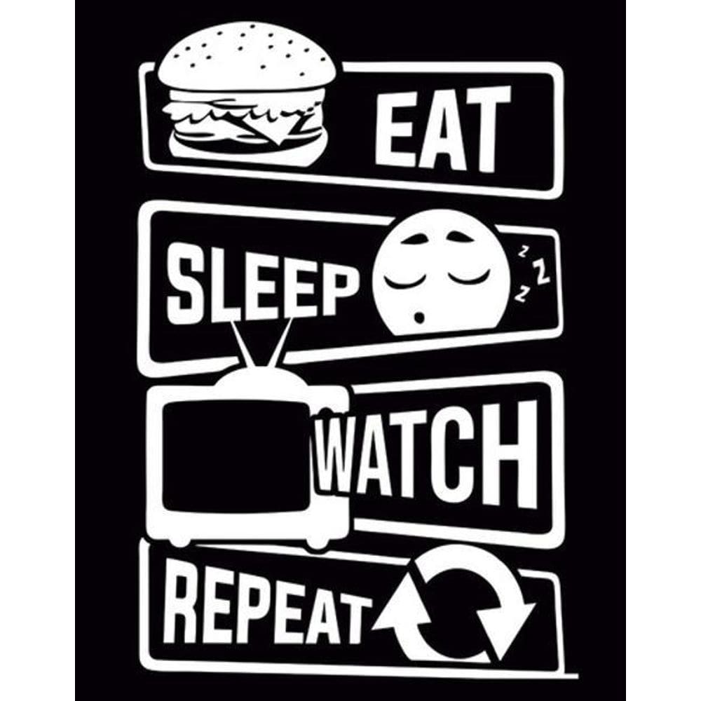 Kit 3 Placas Eat Sleep Watch Repeat Preta 36X46