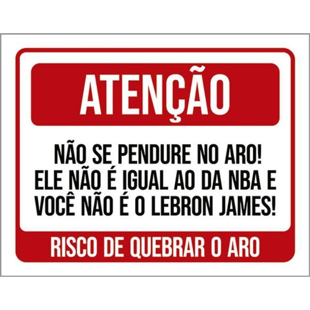 Kit 5 Placas Atenção Não Se Pendure No Aro Basquete 36X46