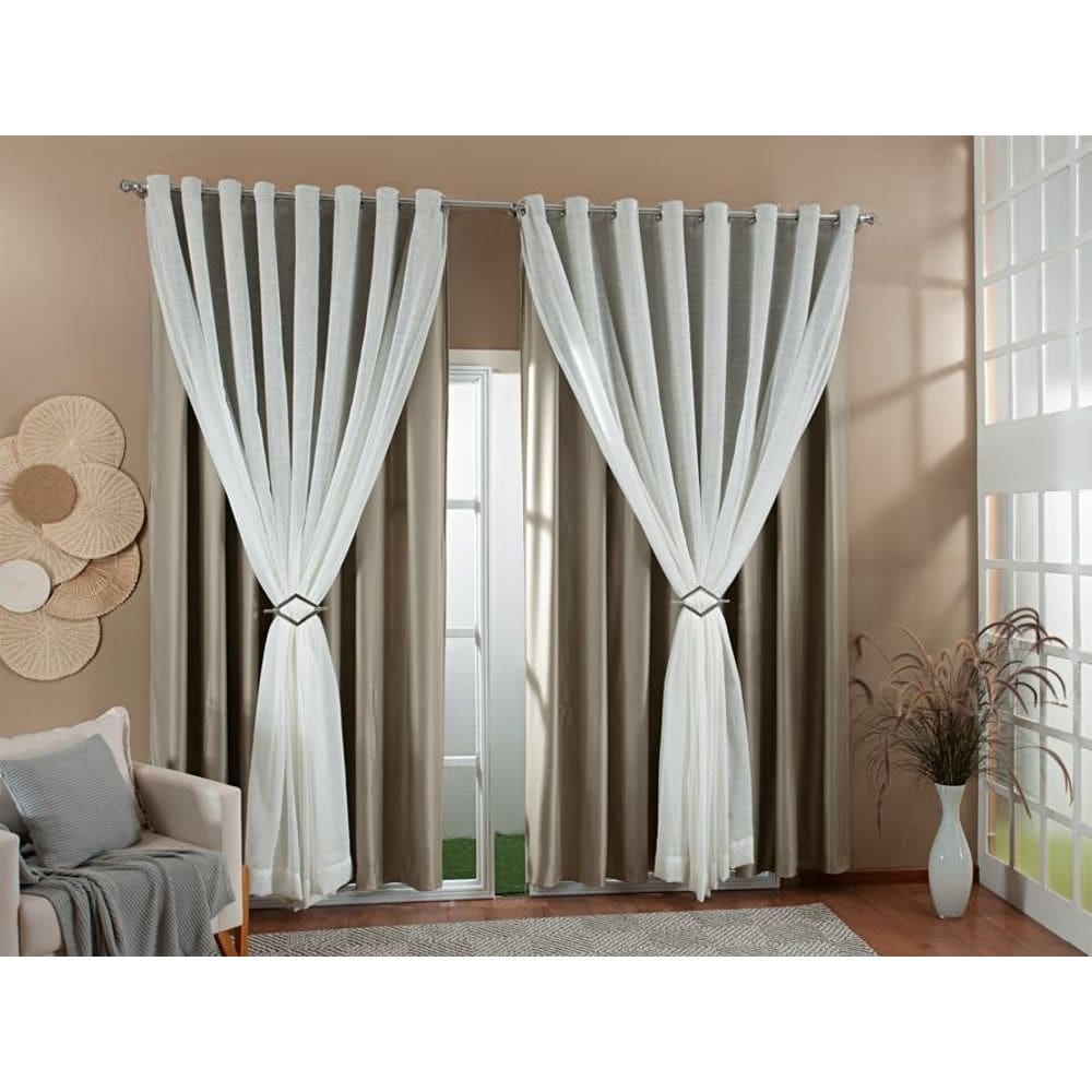 Cortina Gaze Linho Forro Blackout 3,00X2,80 Avelã E Marfim