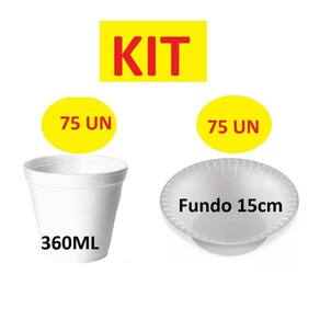 Kit Festa Descartáveis Isopor Com 75 Potes 360Ml+75 Cumbucas