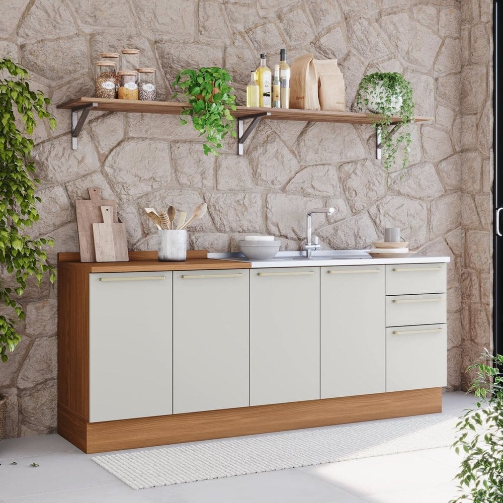 Cozinha Compacta 2 Peças com Tampo para Cooktop Marrom/Areia