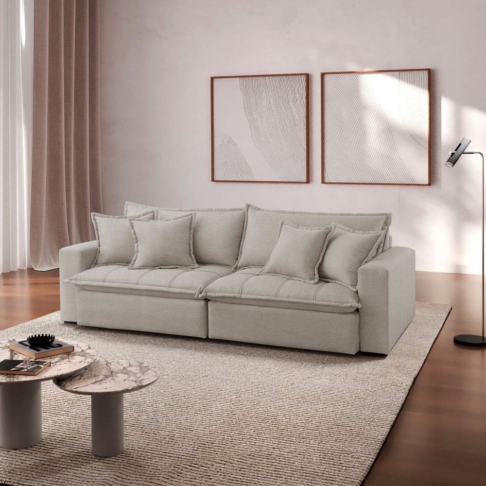 Sofá Cama Jupiter 3 Lugares Retrátil Reclinável 2,30m Boucle com Molas Ensacadas Cinza