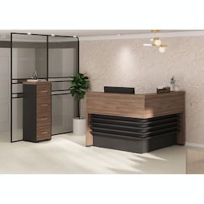 Kit 2 Peças com Balcão de Atendimento em L e Arquivo 4 Gavetas com Chave Charuto/Preto