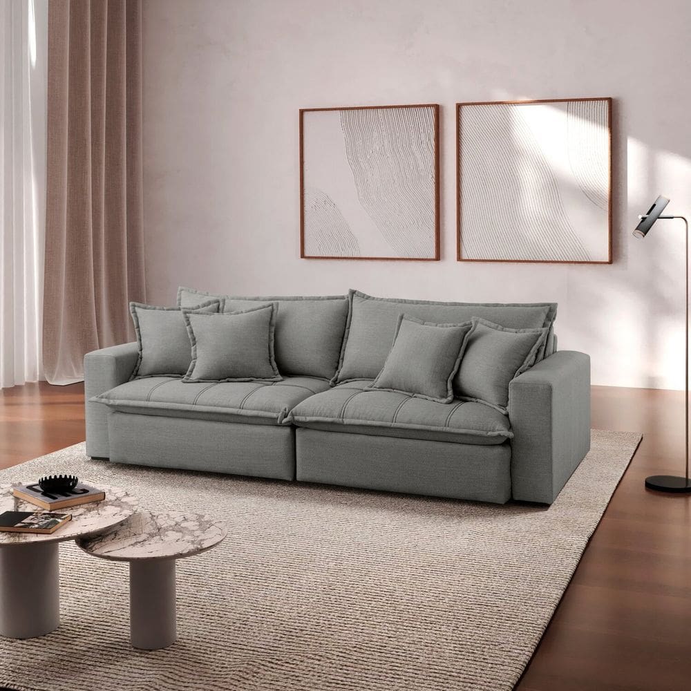 Sofá Cama Jupiter 3 Lugares Retrátil Reclinável 2,30m Linho com Molas Ensacadas Cinza