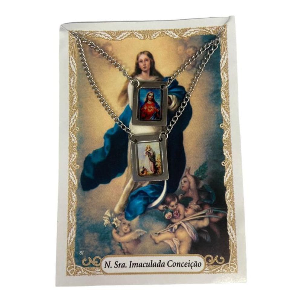 Escapulário Católico Em Aço Inox Foto 32 Cm - Escolha O Seu