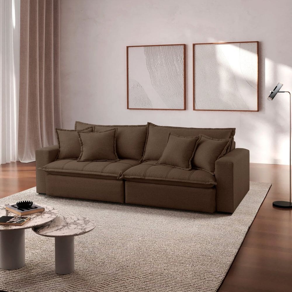 Sofá Cama Jupiter 3 Lugares Retrátil Reclinável 2,30m Veludo com Molas Ensacadas Marrom
