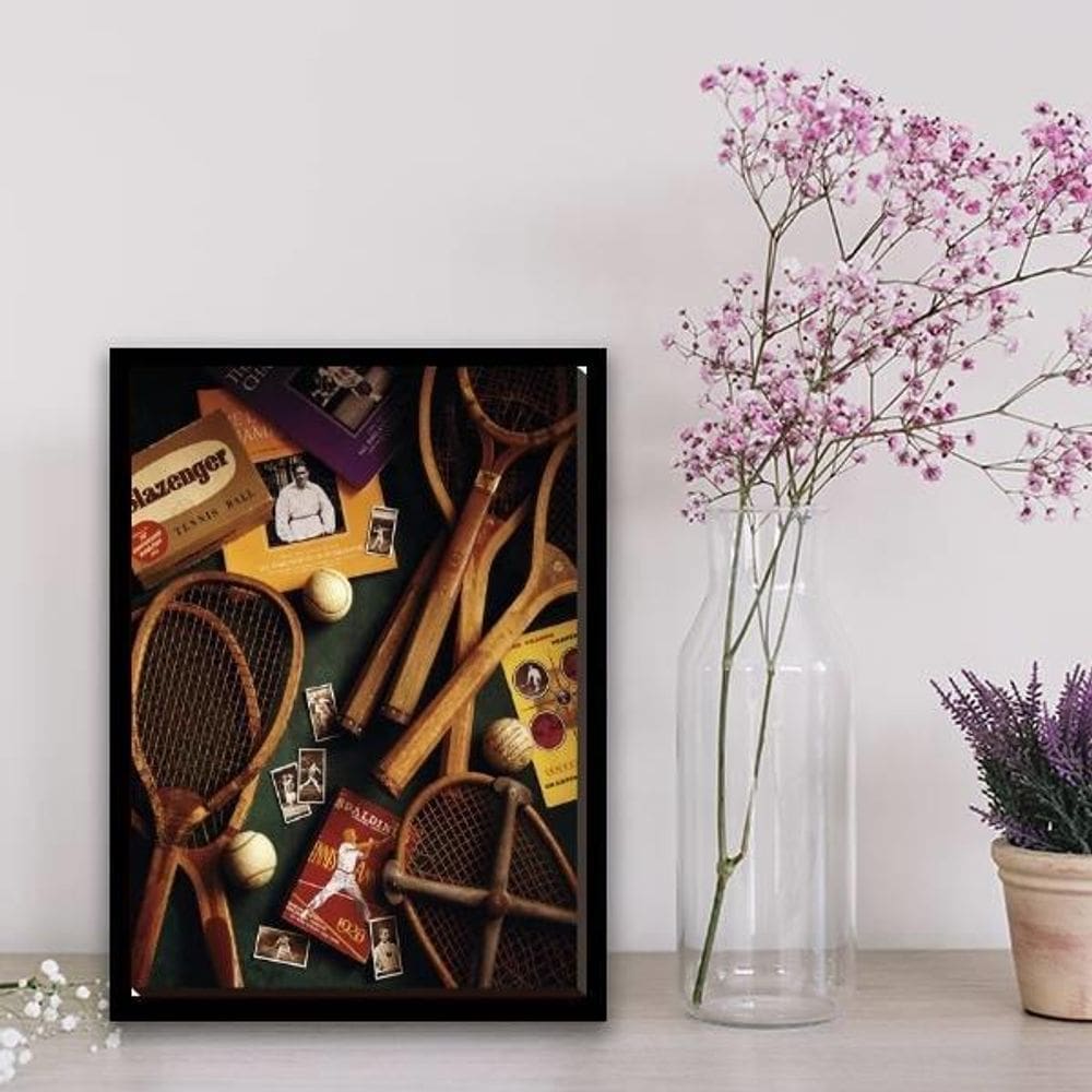 Quadro Raquetes Tênis Vintage 24X18Cm - Com Vidro