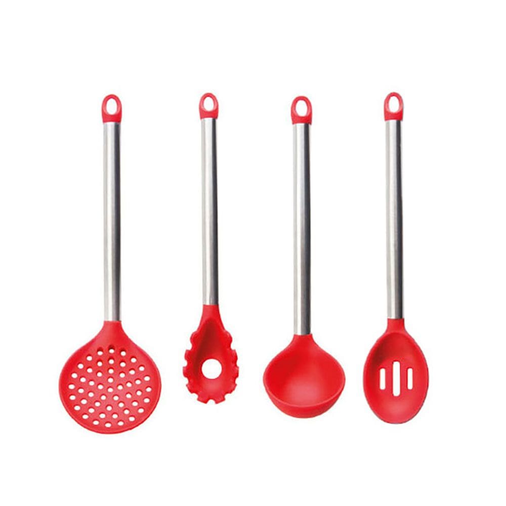 Colher Concha Escumadeira Silicone Vermelho Inox Utensilios