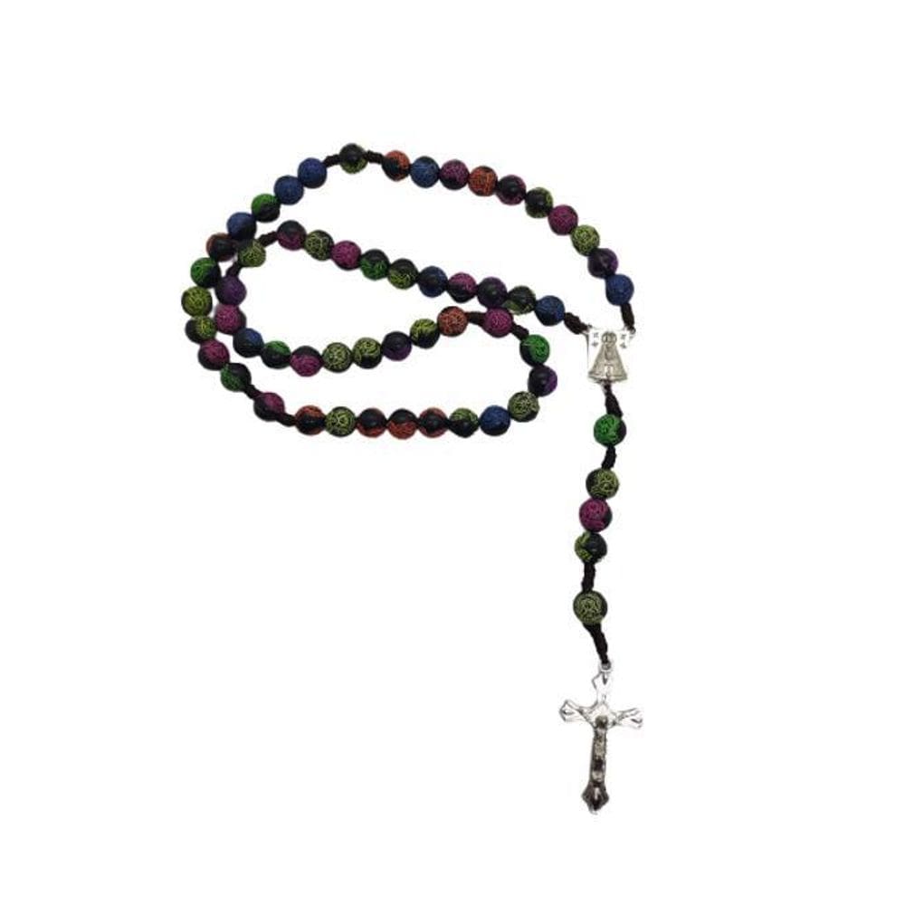 Terço Nossa Senhora Bolas Pretas Com Imagem Colorida