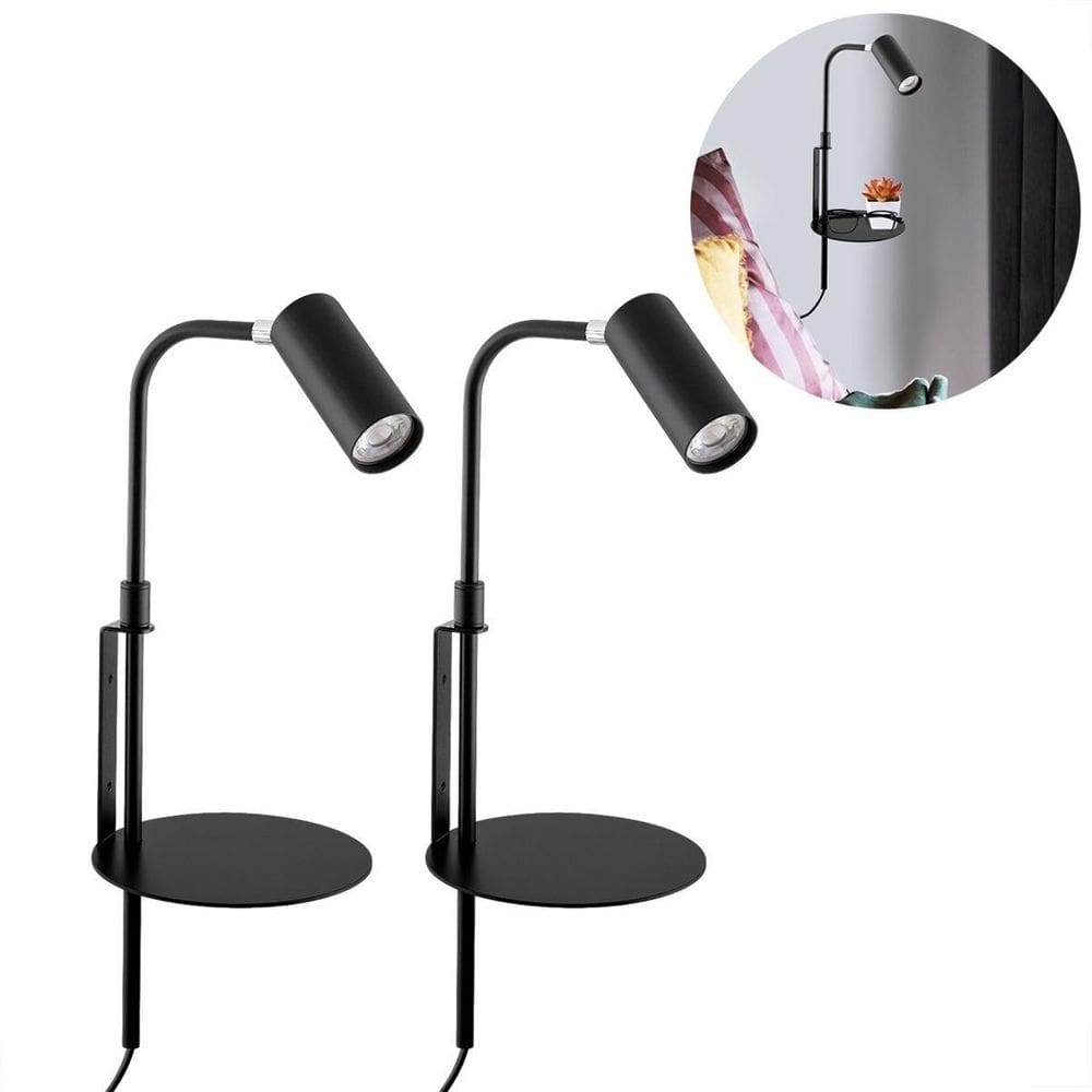 Kit 2 Arandela Articulada Prateleira Preto Interruptor Lup88