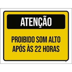 Kit 3 Placa Amarela Proibido Som Alto Após 22 Horas 36X46