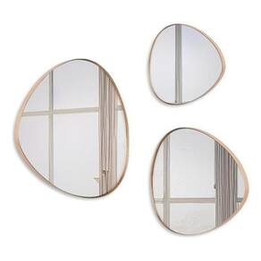 Trio Espelho Orgânico Decorativo Moldura De Couro - Caramelo