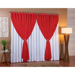 Cortina Voil Forro Microfibra Sala 7,00X2,60 Branco/Vermelho