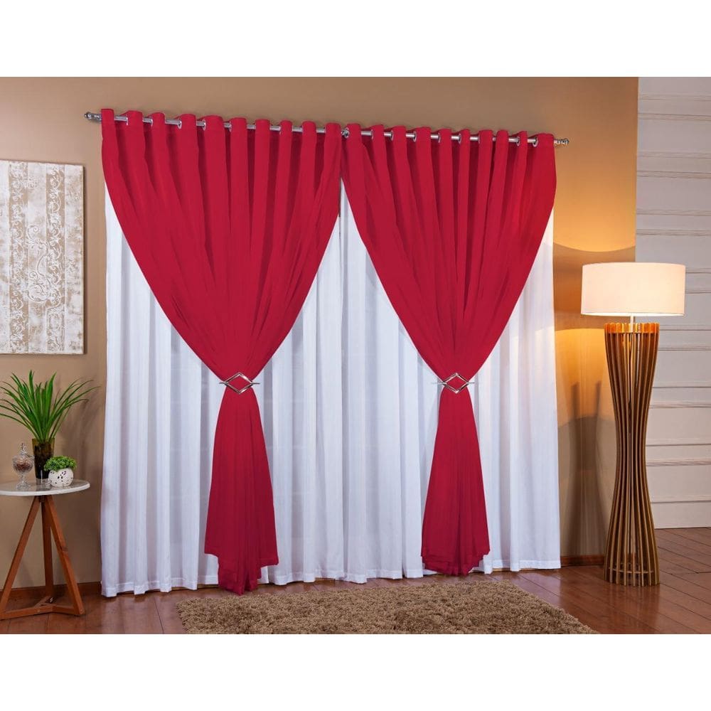 Cortina Voil Forro Microfibra 10,00 X 2,80 Branco E Pink