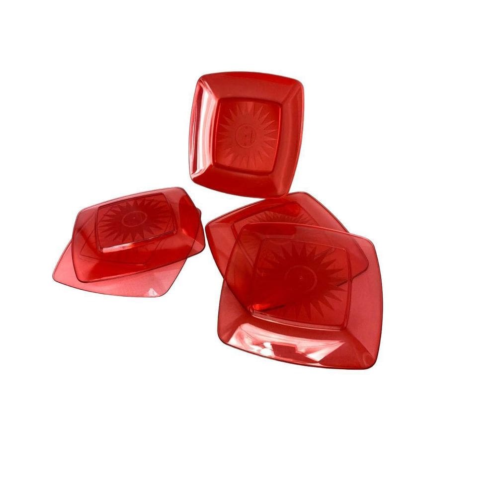 50 Pratos Acrílico Sobremesa Resistente 15Cm Vermelho