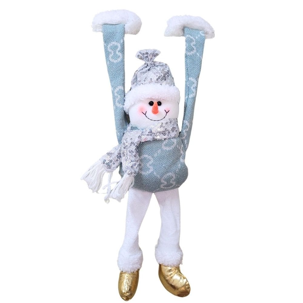 Boneco de Neve Dependurado Pelúcia Natal Peso nas Mãos Decora Prateleira 48cm - Art Christmas