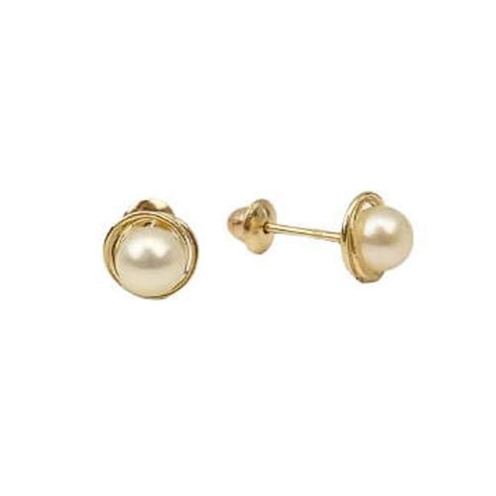 Brinco Rococo Torcido Pérola 4Mm Ouro 18K