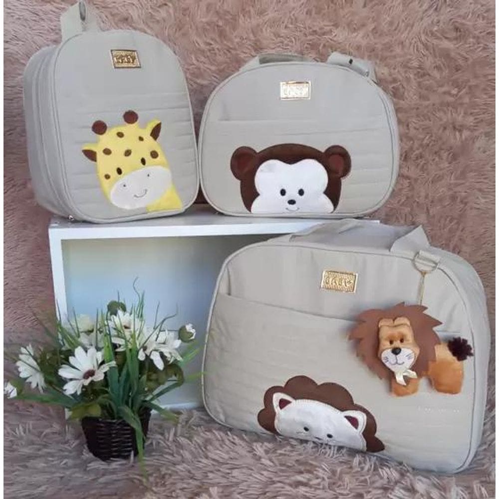 Bolsa Maternidade Bebê Kit 3 Peças Safari Bege Impermeável