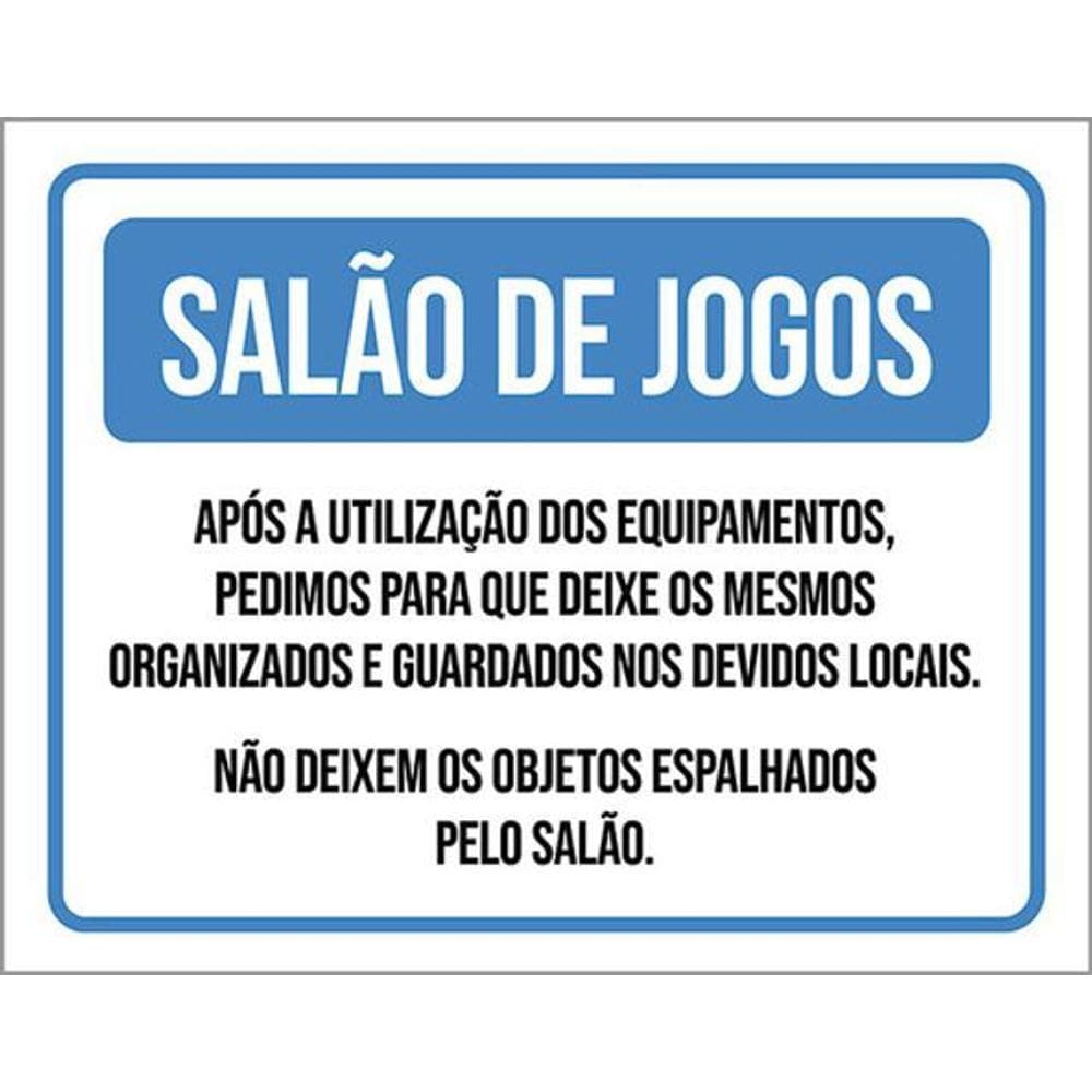 Kit 3 Placas Salão De Jogos Regras Uso 36X46