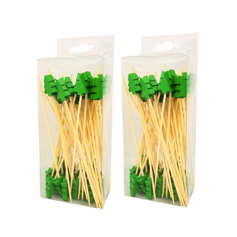 Jogo 100 Palitos Para Petisco Bambu Decorado Árvore de Natal - Magizi
