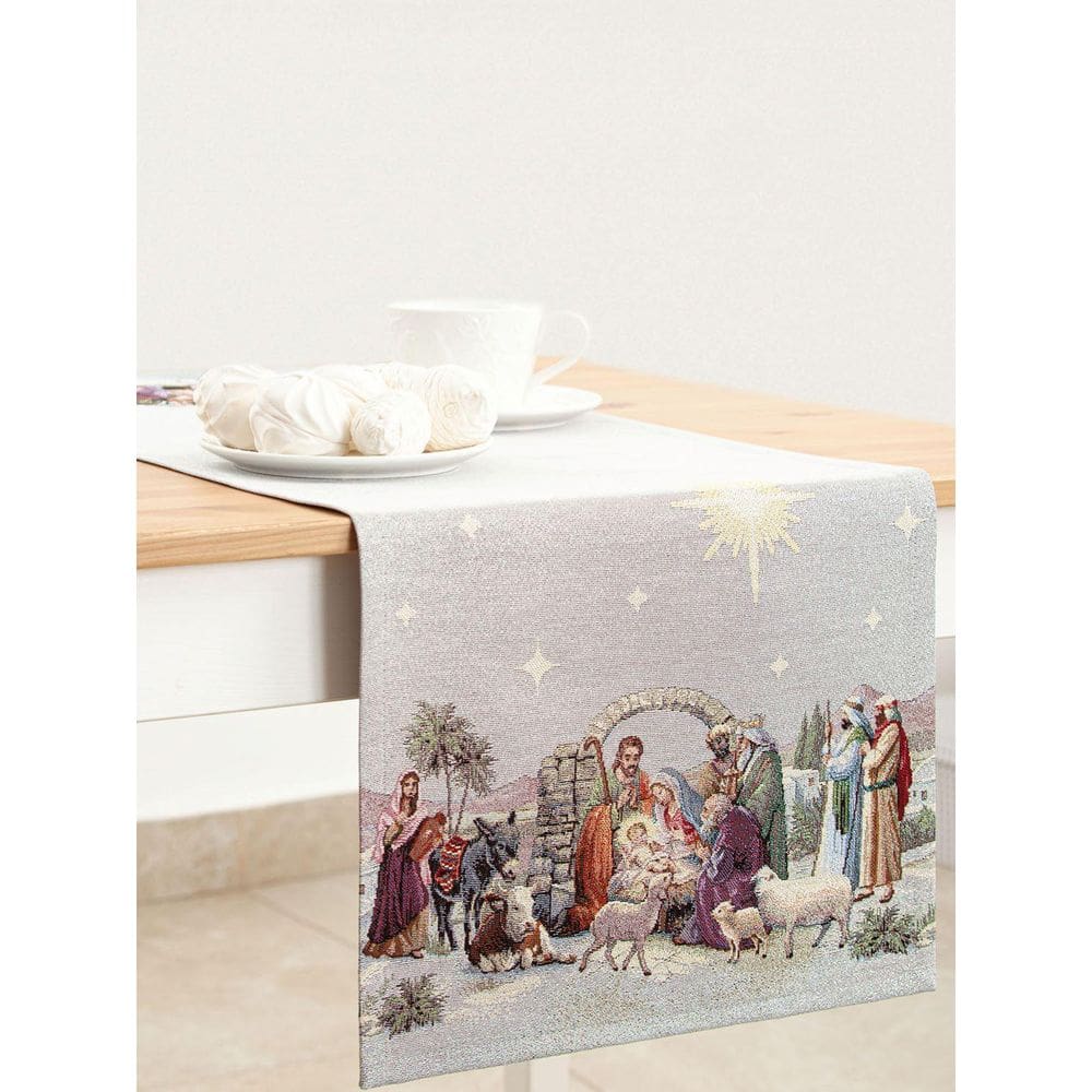 Caminho de Mesa Nativity 45x140cm Gobelin Lurex Dourado