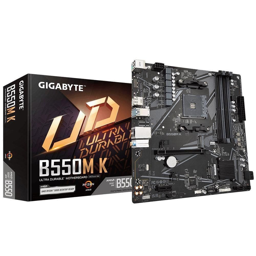 Placa Mãe Gigabyte B550m K, Am4 4xddr4(máx128gb), 4 Sata, 2 M.2, 2xusb 3.2, 4xusb 2.0, 1xhdmi