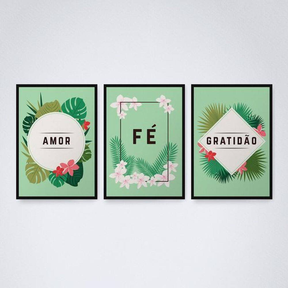 Quadro Decorativo Amor Fé e Gratidão V7 30x20cm
