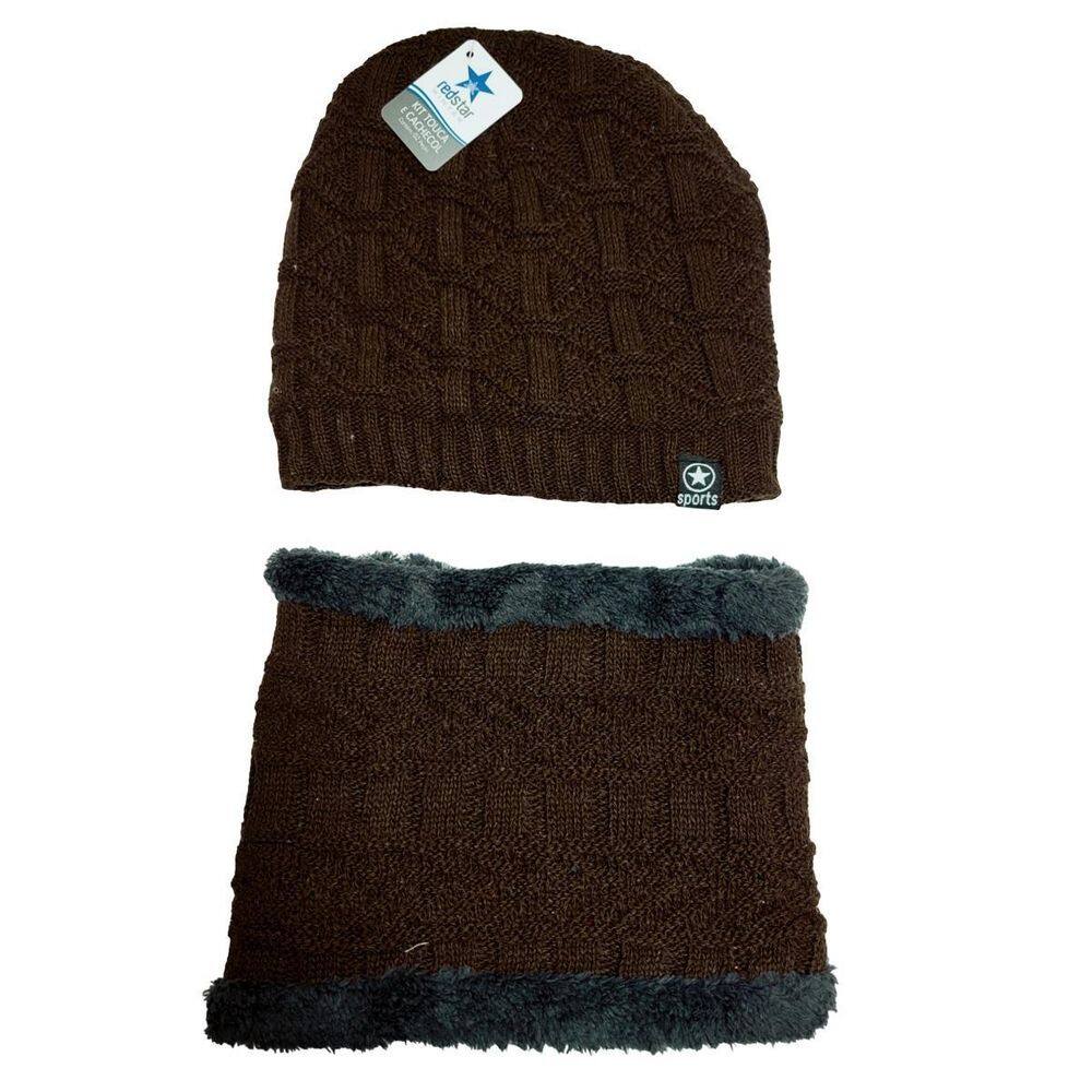 Kit Touca e Cachecol Redstar Winter Cinza em Lã 140g