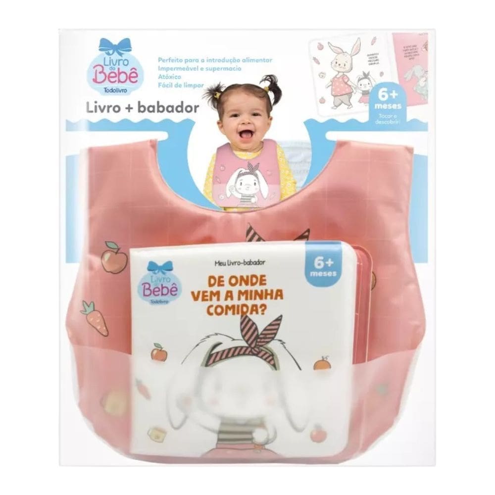 Livro do Bebê Meu Livro + Babador - De Onde Vem a Minha Comida Azul / Rosa - Todo Livro