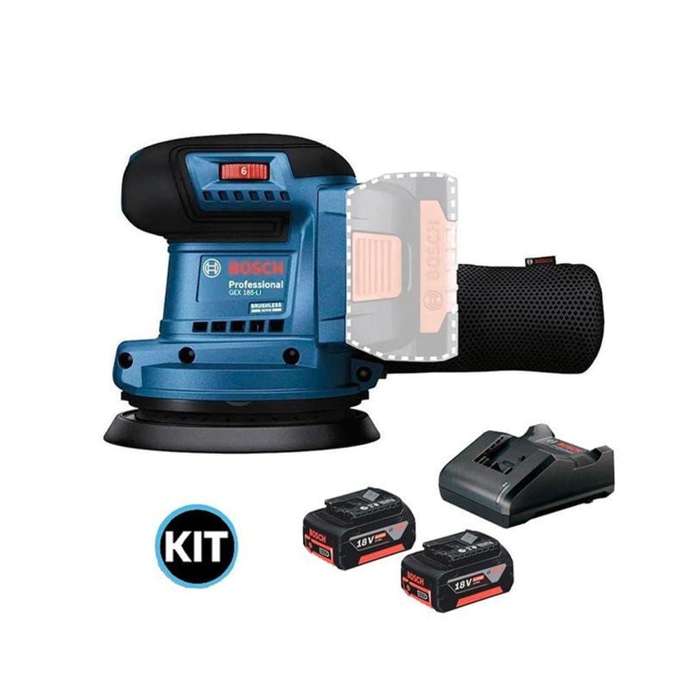 Lixadeira Roto Orbital 5 A Bateria 18V Bosch Gex 185-Li Kit