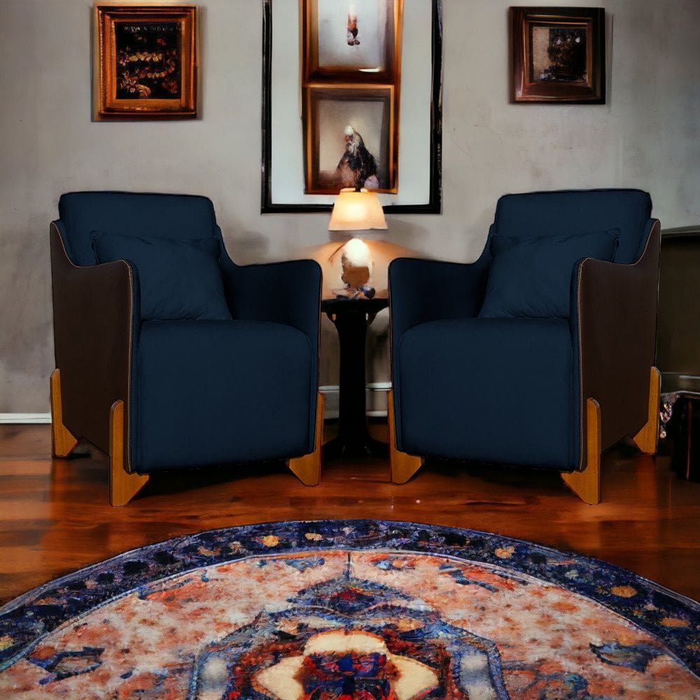 Kit 2 Poltronas Decorativa Heloisa Veludo Azul Marinho/Corano Marrom - Londrilar