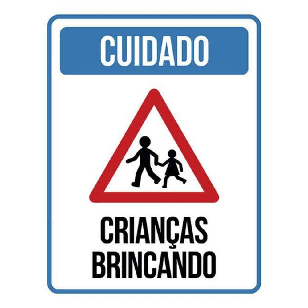 Kit 3 Placas Cuidado Crianças Brincando Azul 36X46