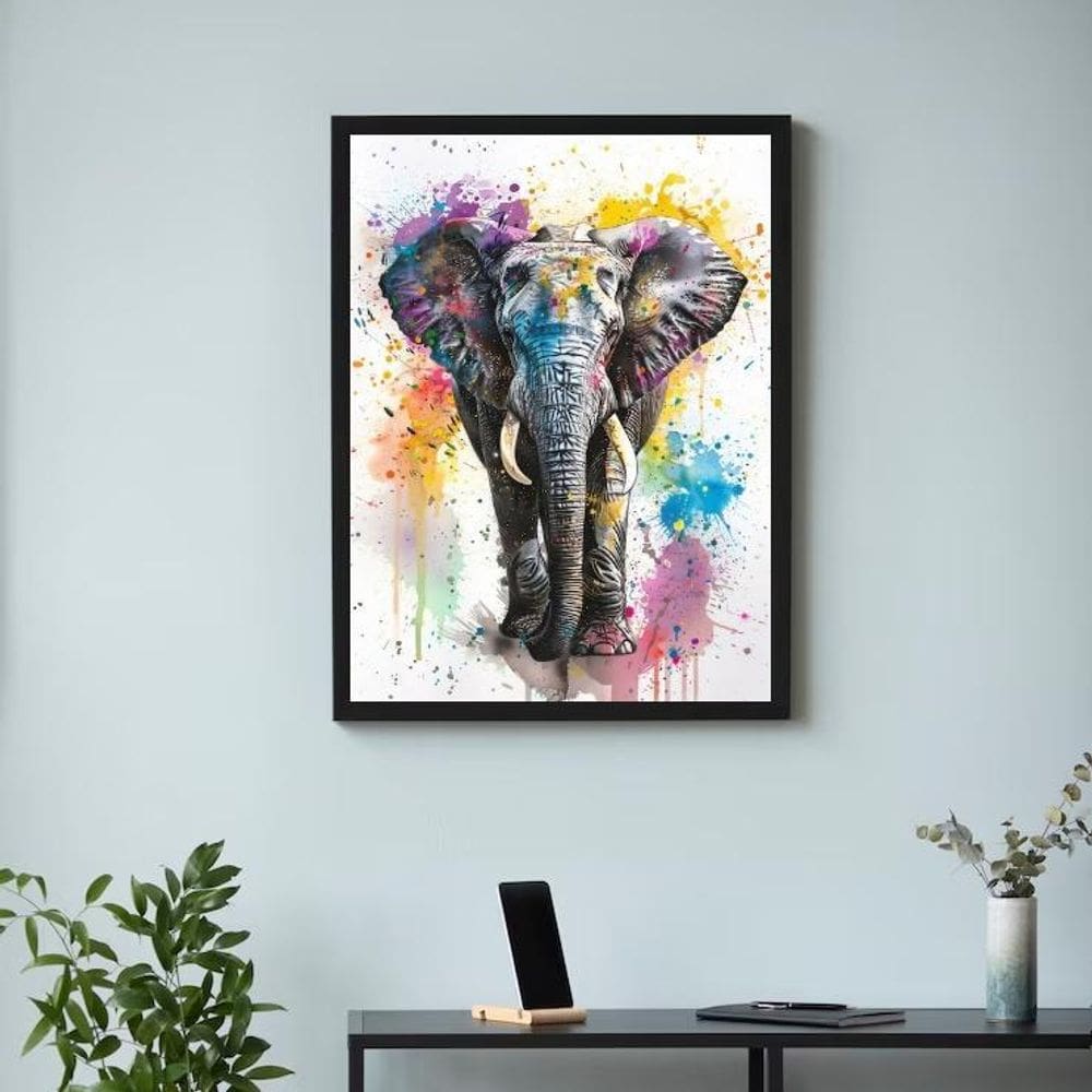 Quadro Arte Aquarela Elefante 33X24Cm