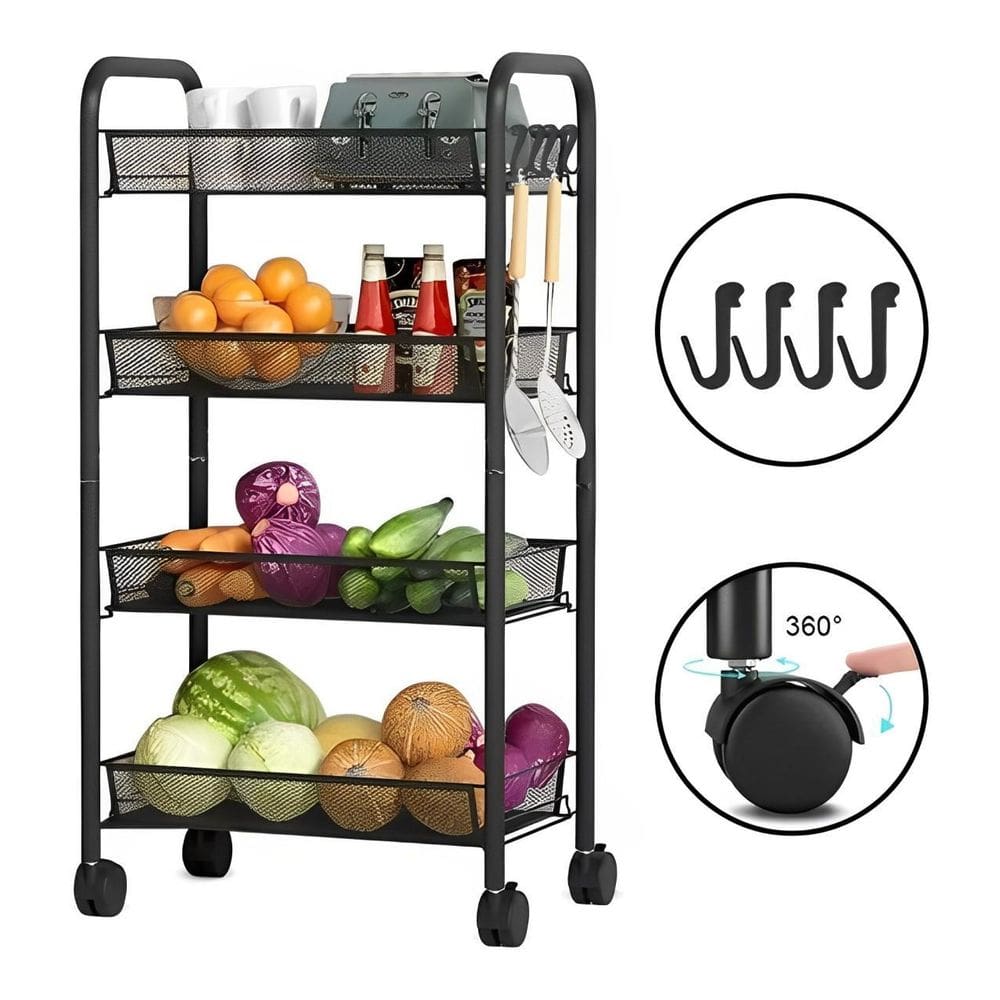 Carrinho Organizador Com Roda Fruteira 4 Cestas Chão Cozinha