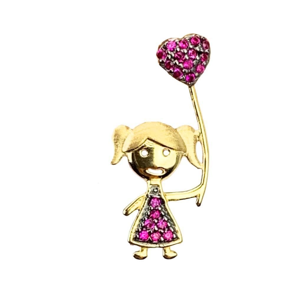 Pingente Menina Com Balão 2,5 Com Zircônia Rubi Em Ouro 18K